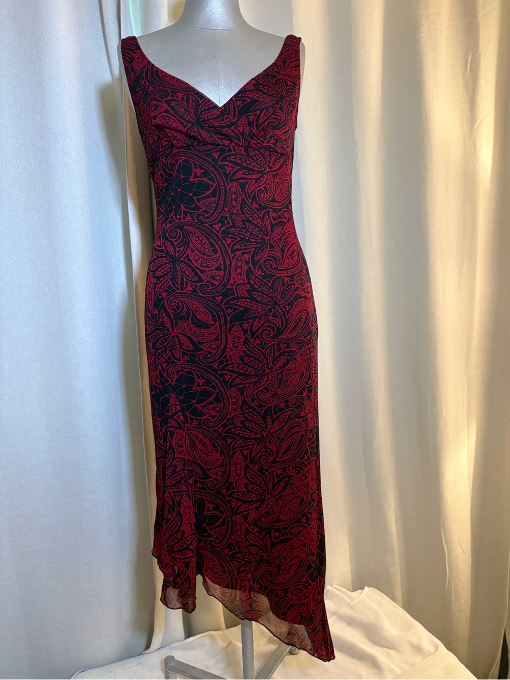 Ruby Rox Y2K Mesh Overlay Asymmetrical Hem Dress Paisley Print | Size M - Picture 2 of 15